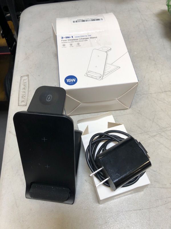 Photo 2 of Wireless Charging Station for Multiple Devices Apple, 3 in 1 Fast Qi Wireless Charger Stand for iPhone 14 13/Apple Watch/Airpods, Wireless Phone Charger for Thick Cases/Popsocket/Otterbox Up to 10MM
