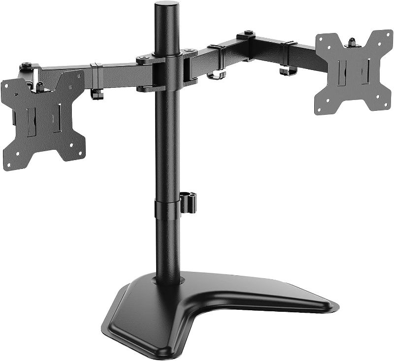 Photo 1 of WALI Dual Monitor Stand for Desk, Monitor Stands for 2 Monitors up to 27 inch, Dual Monitor Mount Fits up to 22lbs, Free Standing Full Motion Dual Monitor Arm for Desk (MF002), Black
