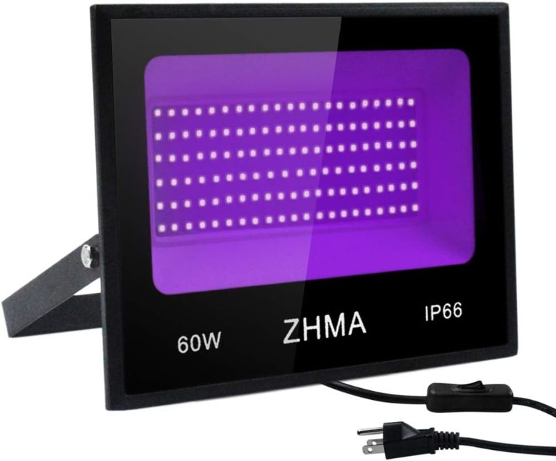 Photo 1 of ZHMA 60W LED Black Light Flood Light with Plug,Black Light for Indoor and Outdoor Blacklight Party,Body Paints Fluorescent Effect,Glow in The Dark,Stage Light,Aquariums and Other Entertainment Venue
