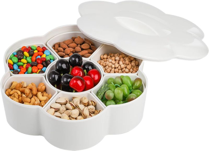 Photo 1 of ZOOFOX Divided Serving Dish with Lid, Melamine Appetizer Tray with 7 Removable Compartment, Snacks Bowls for Chips and Dip, Veggies, Candy and Nut
