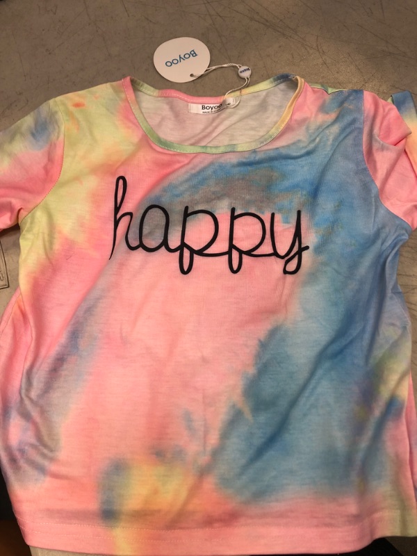 Photo 2 of Boyoo Girl's Short Sleeve T Shirt Kids Fashion Tee Tie Dye Crewneck Rolled Cuffs Crop Top for 5-14 Years
