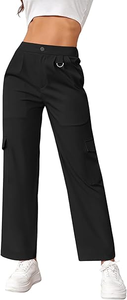 Photo 1 of ESOBO WOMEN'S CASUAL PANTS WITH POCKETS CAPRI PANT CARGO TROUSERS, BLACK 