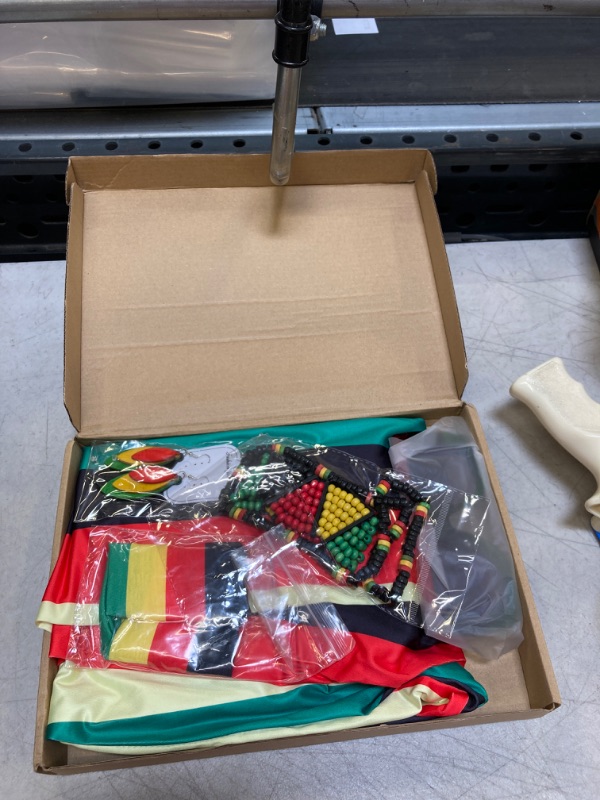 Photo 1 of Set of 6 Jamaican Dresses for Women, Jamaican Earrings Bracelet Necklace, Rasta Headband, Stripes Square Sunglasses, Jamaican Accessories for Women Large