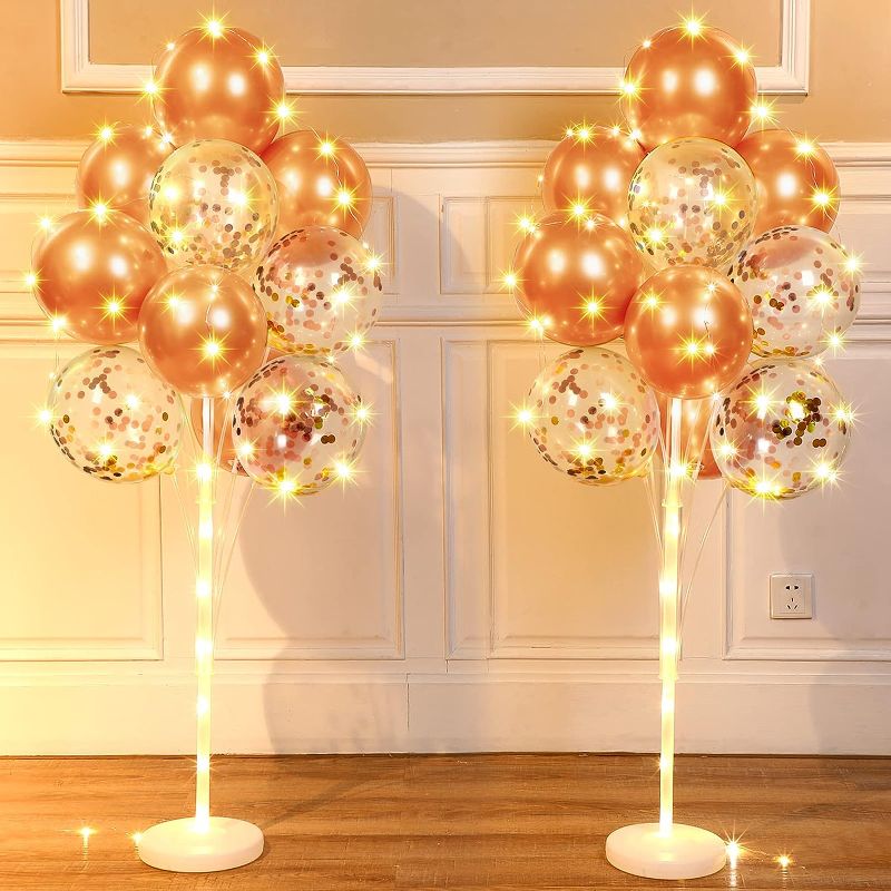 Photo 1 of 2 Sets Halloween Christmas Floor Balloon Column Stand Kit with LED Lights 40 Pcs Balloons, Balloon Holder Centerpieces Balloon Tower Stand for Birthday Baby Shower Wedding (Rose Gold)
