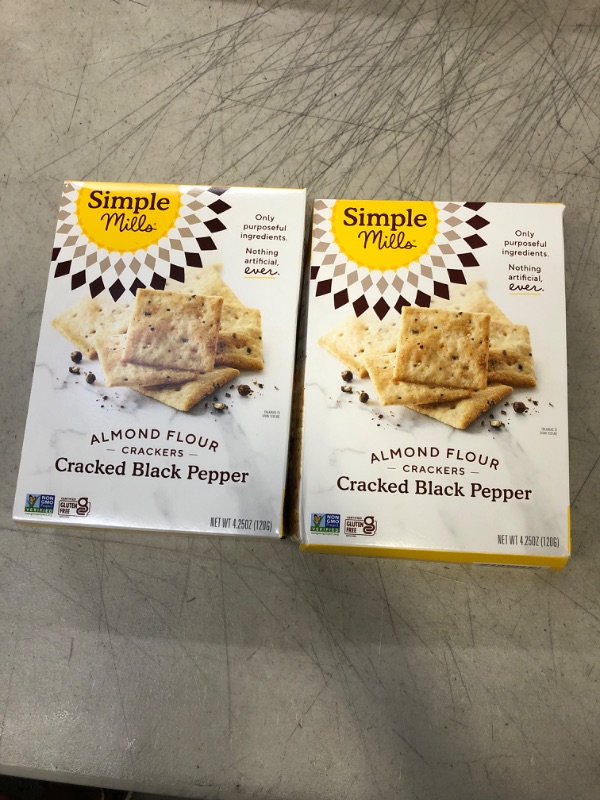 Photo 2 of [LOT OF 2] Simple Mills Almond Flour Crackers, Black Cracked Pepper - Gluten Free, Vegan, Healthy Snacks, Plant Based, 4.25 Ounce (Pack of 1) Cracked Black Pepper 4.25 Ounce [EXP: 09/06/2023]