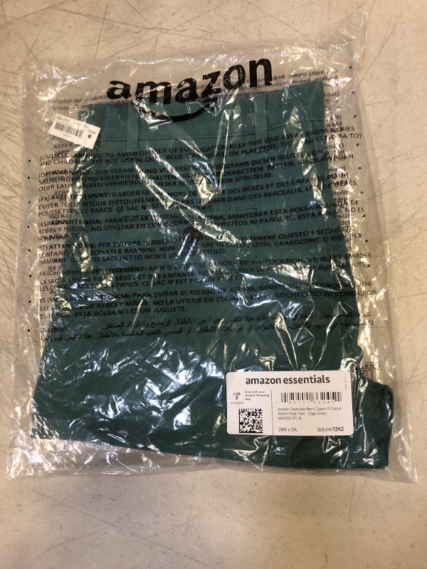 Photo 2 of Amazon Essentials Men's 29W x 29L Classic-Fit Casual Stretch Khaki Pant Sage Green
