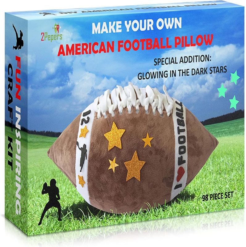 Photo 1 of 2Pepers Make Your Own American Football Pillow, Arts and Crafts Kit for Kids, Toy Gifts for Boys and Girls Ages 3 4 5 6 7 8 9 10 Years and Up (No Sewing Needed), DIY Stuffed Football Pillow Project
