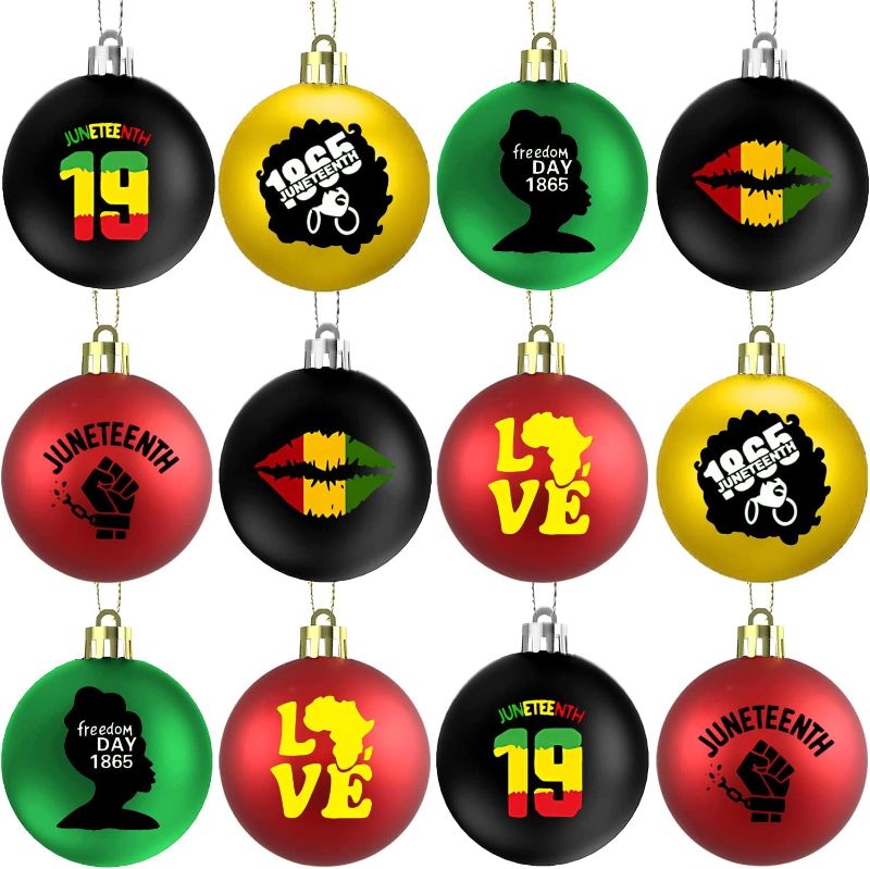 Photo 1 of [LOT OF 2] 12 Pieces Juneteenth Hanging Balls Ornament Black History Month Ball Decor Juneteenth Hanging Tree Decor for African American Festival Holiday Party Decorations
