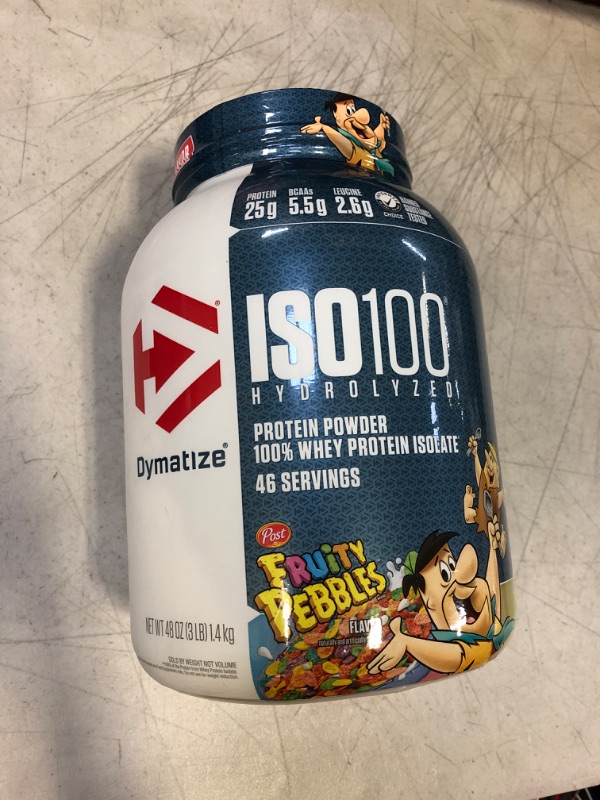 Photo 2 of Dymatize ISO100 Hydrolyzed Protein Powder, 100% Whey Isolate , 25g of Protein, 5.5g BCAAs, Gluten Free, Fast Absorbing, Easy Digesting, Fruity Pebbles, 3 Pound [EXP: 10/24]
