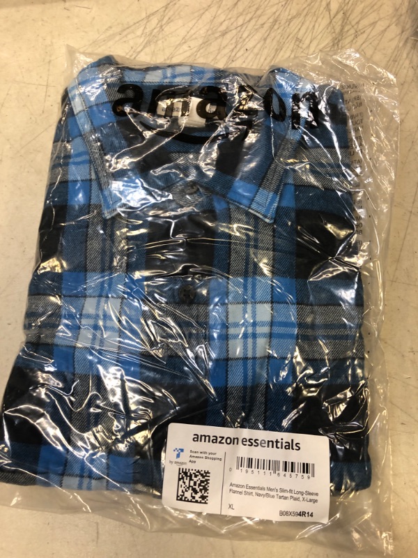 Photo 2 of Amazon Essentials Men's Slim-Fit Long-Sleeve Flannel Shirt X-Large Navy Tartan Plaid