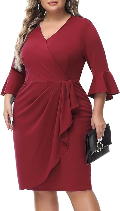 Photo 1 of Hanna Nikole Women's Plus Size Business Pencil Dress 3/4 Sleeve Office Work Cocktail Dresses Party
