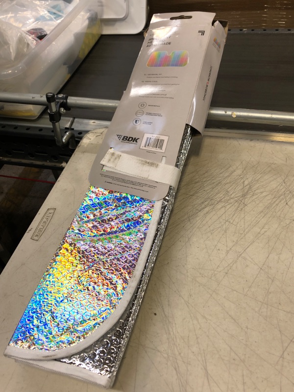 Photo 2 of BDK Sharper Image - Iridescent Mermaid, Hologram Foil, Chameleon Front Windshield Sun Shade, Double Bubble Accordion Folding Auto Sunshade for Car Truck SUV 58 x 27 Inch (SIAS-2531)