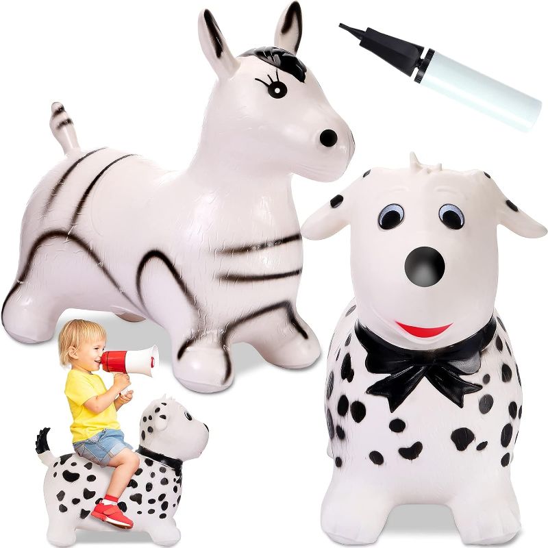 Photo 1 of 2 Pcs Bouncy Dog Jumping Hopper Horse for Toddlers Jumping Hopper Animal Toys Bouncing Horse Hopping Dalmatian Dog with Pump Outdoor Indoor Ride on Bouncing Toy Gift for Kids
