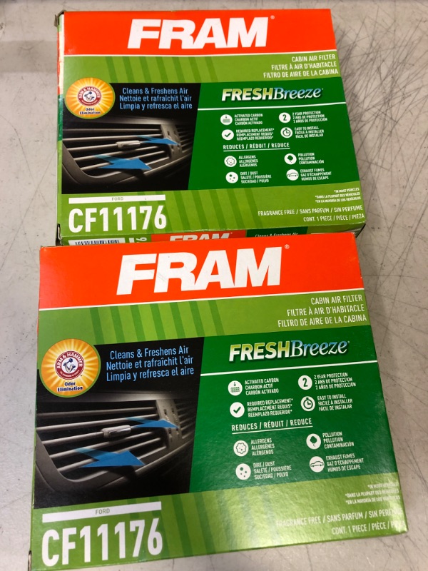 Photo 2 of [LOT OF 2] FRAM CF11176, Fresh Breeze Cabin Air Filter with Arm & Hammer Baking Soda, for Select Ford Vehicles