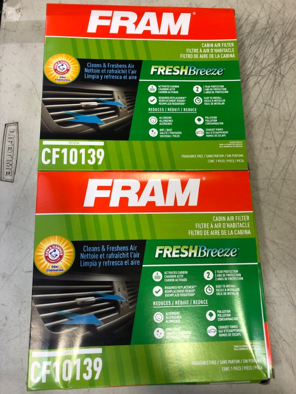 Photo 2 of [LOT OF 2] FRAM CF10139, Fresh Breeze Cabin Air Filter with Arm & Hammer Baking Soda, for Select TOYOTA Vehicles