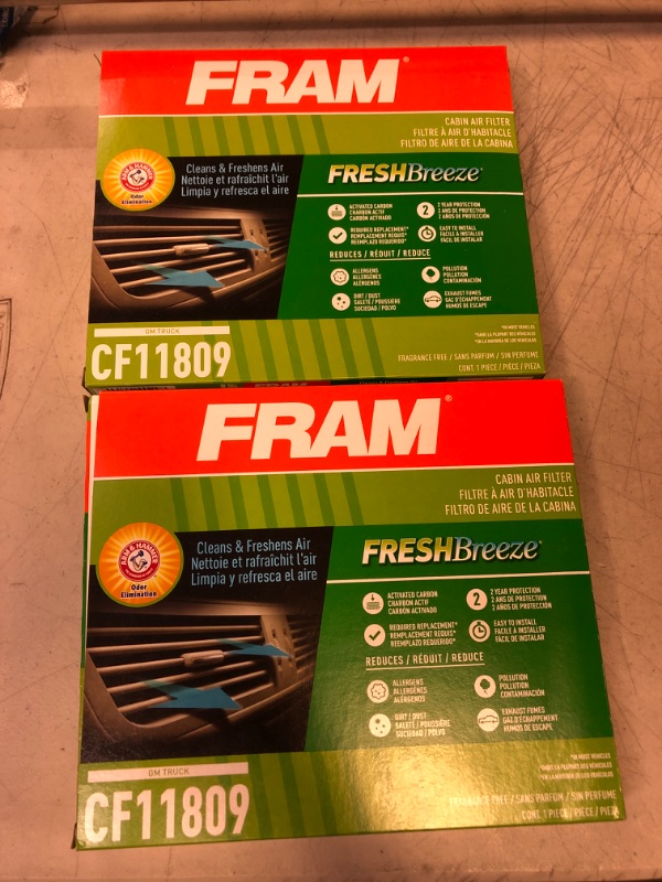 Photo 2 of [LOT OF 2] FRAM CF11809, Fresh Breeze Cabin Air Filter with Arm & Hammer Baking Soda, for Select GM TRUCK Vehicles