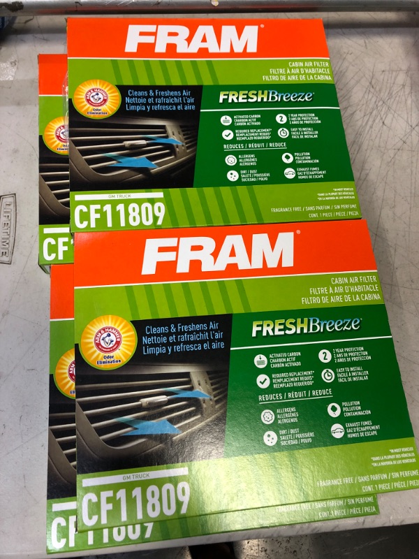 Photo 2 of [LOT OF 4] FRAM CF11809, Fresh Breeze Cabin Air Filter with Arm & Hammer Baking Soda, for Select GM TRUCK Vehicles