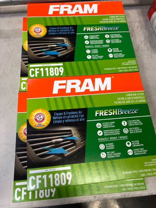 Photo 2 of [LOT OF 4] FRAM CF11809, Fresh Breeze Cabin Air Filter with Arm & Hammer Baking Soda, for Select GM TRUCK Vehicles