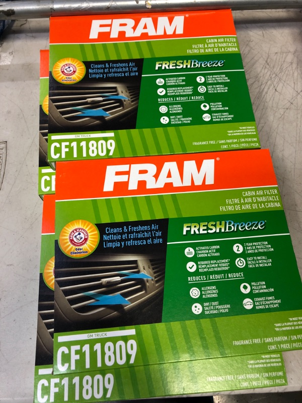 Photo 2 of [LOT OF 4] FRAM CF11809, Fresh Breeze Cabin Air Filter with Arm & Hammer Baking Soda, for Select GM TRUCK Vehicles