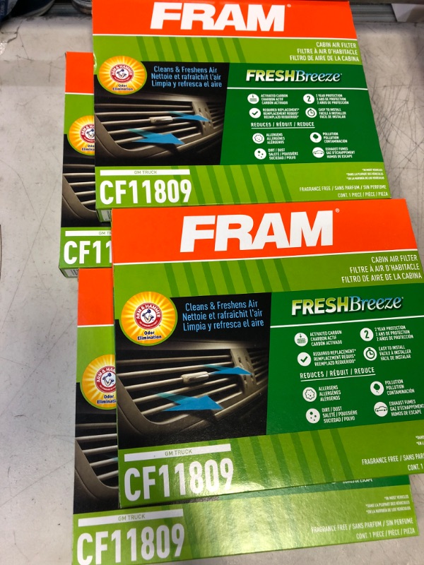 Photo 2 of [LOT OF 4] FRAM CF11809, Fresh Breeze Cabin Air Filter with Arm & Hammer Baking Soda, for Select GM TRUCK Vehicles