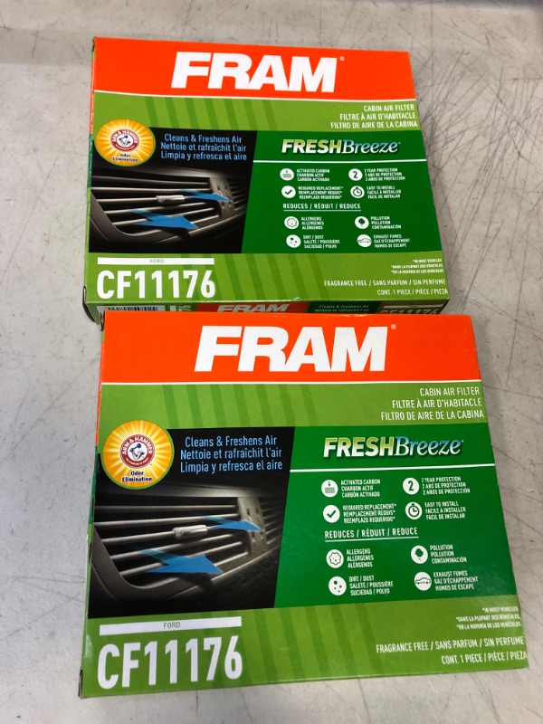 Photo 2 of [LOT OF 2] FRAM CF11176, Fresh Breeze Cabin Air Filter with Arm & Hammer Baking Soda, for Select FORDVehicles