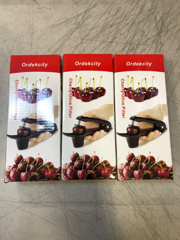 Photo 2 of [LOT OF 3] Ordekcity Cherry Pitter Tool Cherries Corer Pitter Tool Stainless Steel Fruit Pit Remover for Cherry Jam with Lock Design Deep Red