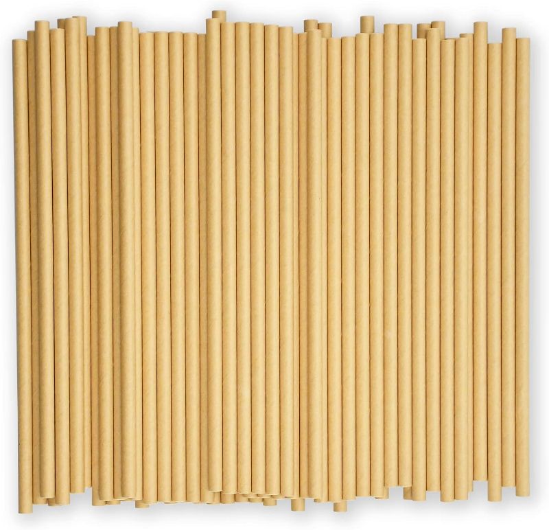 Photo 1 of [1000 Count] Disposable Paper Drinking Straws, Brown Kraft, 7.75" x0.24" - Eco-friendly
