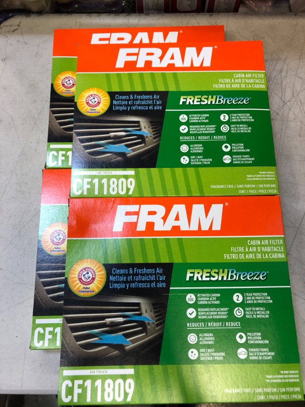 Photo 2 of [LOT OF 4] FRAM CF11809, Fresh Breeze Cabin Air Filter with Arm & Hammer Baking Soda, for Select GM TRUCK Vehicles