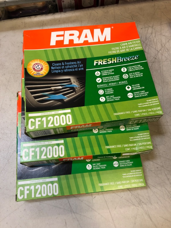 Photo 2 of [LOT OF 3] FRAM CF12000, Fresh Breeze Cabin Air Filter with Arm & Hammer Baking Soda, for Select CHRYSLER/JEEP Vehicles