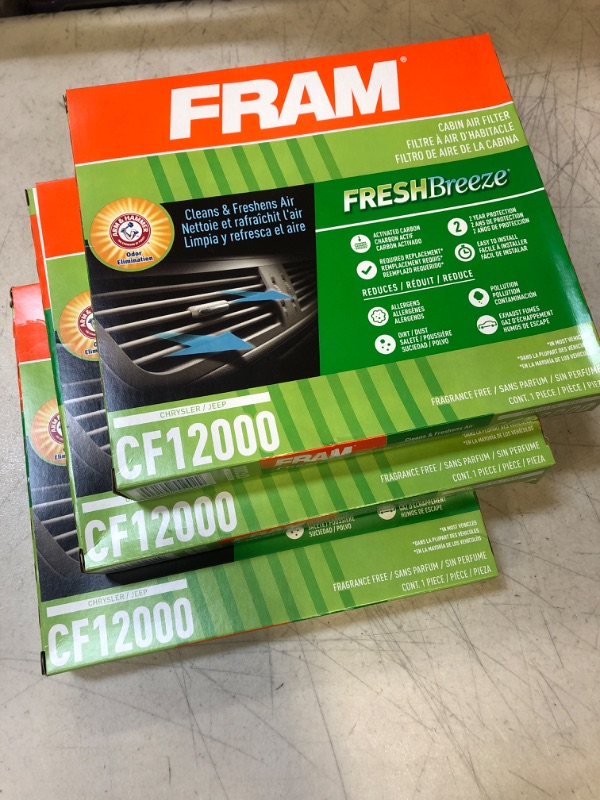 Photo 2 of [LOT OF 3] FRAM CF12000, Fresh Breeze Cabin Air Filter with Arm & Hammer Baking Soda, for Select CHRYSLER/JEEP Vehicles