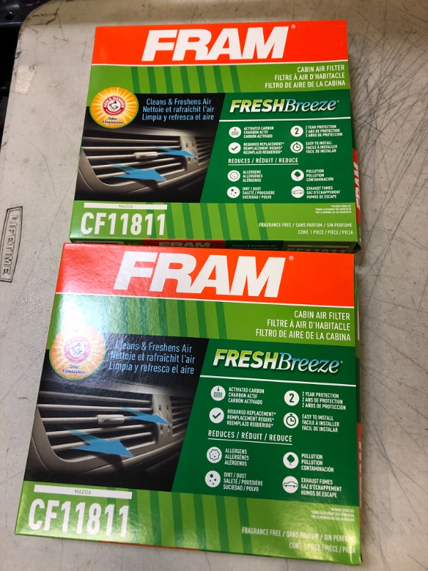 Photo 2 of [LOT OF 2] FRAM CF11811, Fresh Breeze Cabin Air Filter with Arm & Hammer Baking Soda, for Select MAZDA Vehicles