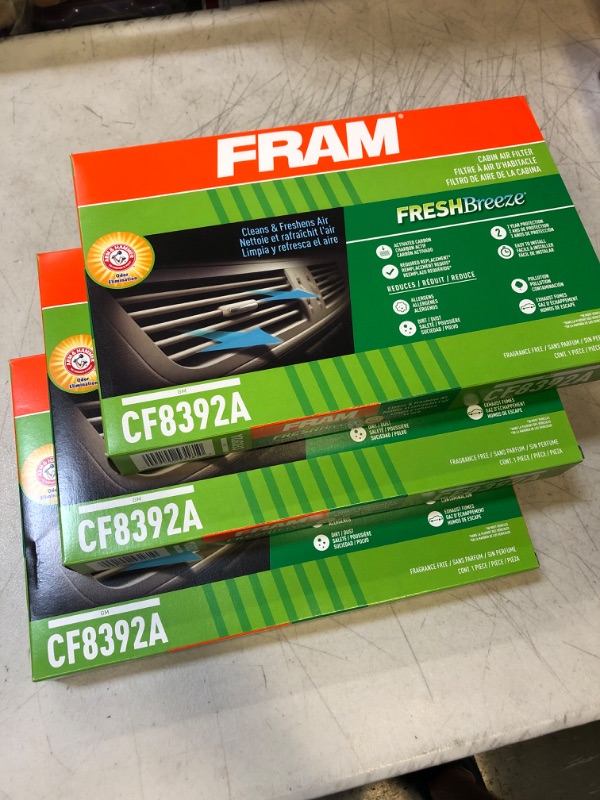 Photo 2 of [LOT OF 3] FRAM CF8392A, Fresh Breeze Cabin Air Filter with Arm & Hammer Baking Soda, for Select GM Vehicles