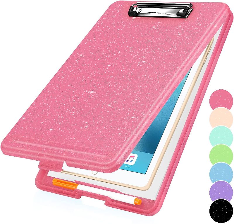 Photo 1 of Sooez Glitter Clipboard with Storage, Cute Clip Boards 8.5x11 with Storage, Sparkle Plastic Clipboard Folder for Women, Nurse Accessories Essentials, Office & School Supplies, Letter Size A4, Rose Red
