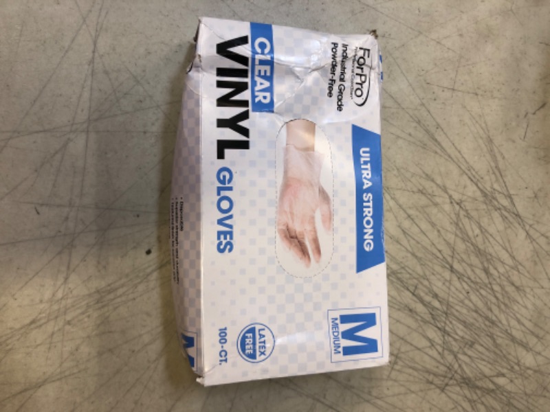 Photo 2 of ForPro Disposable Vinyl Gloves, Clear, Industrial Grade, Powder-Free, Latex-Free, Non-Sterile, Food Safe, 2.75 Mil. Palm, 3.9 Mil. Fingers, Medium, 100-Count Medium (Pack of 100)