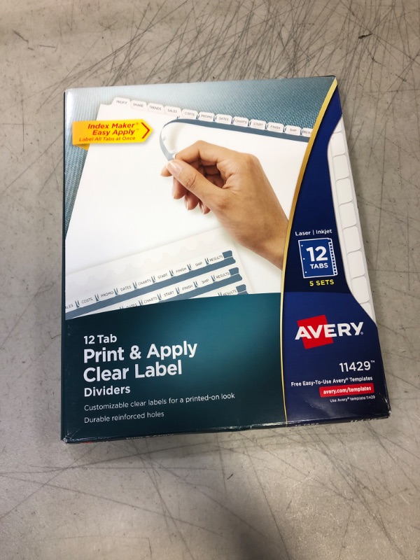 Photo 2 of Avery Print & Apply Clear Label Dividers, Index Maker Easy Apply Printable Label Strip, 12 White Tabs, 5 Sets