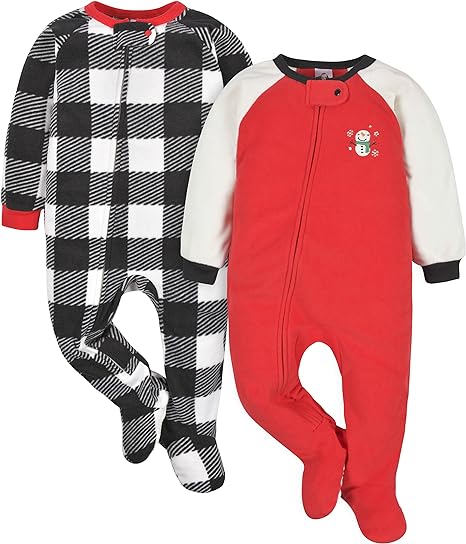 Photo 1 of Gerber Unisex Baby Toddler Flame Resistant [12 mo.] Fleece Footed Holiday Pajamas 2-Pack
