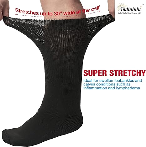 Photo 1 of [3 PAIRS] Bulinlulu Extra Width Socks for Swollen Feet, Anti Slip Super Wide Diabetic Hospital Socks,Edema,Cast Sock for Men Women.
