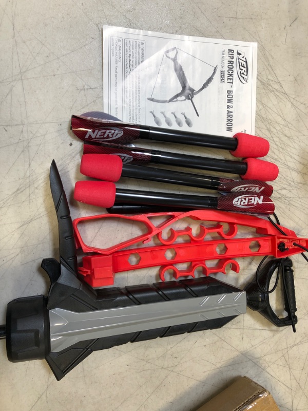 Photo 1 of NERF Rip Rocket Bow and Arrow Set - Rip Rocket Blaster Soft Foam Bow + Arrow Set - Indoor + Outdoor Play - Bow and (4) Foam Tip Arrows - RIPROCKET Air Powered Bow and Arrow