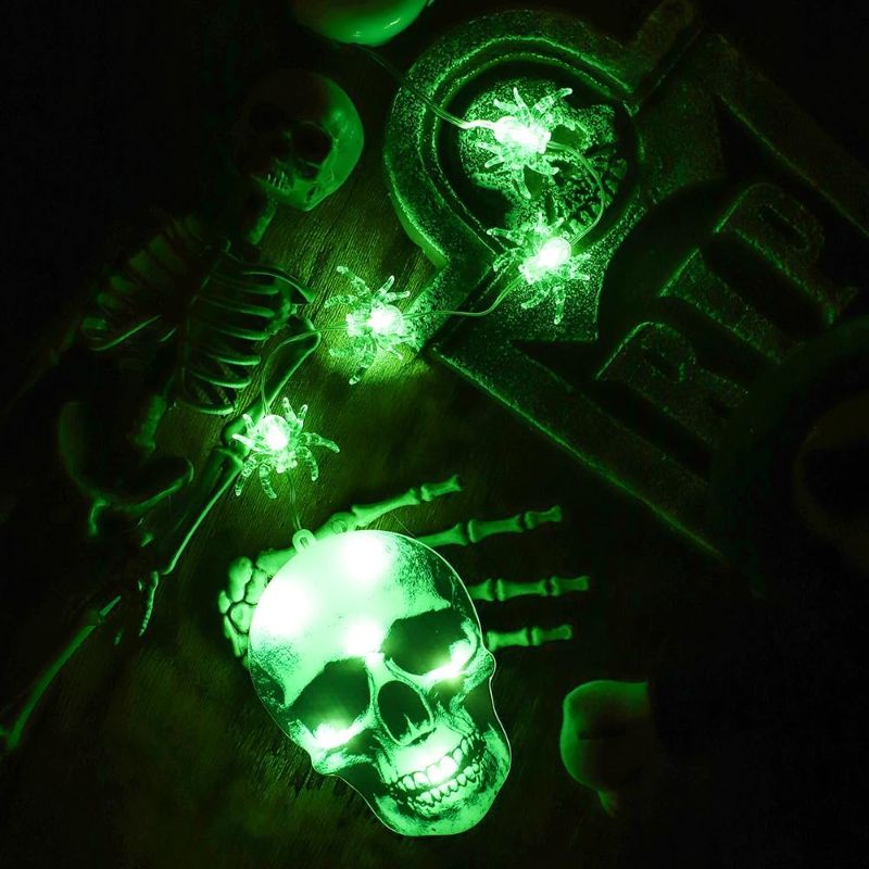 Photo 1 of [LOT OF 5] Green Skull&Spider Halloween String Lights,Halloween Window Lights with Suction Cup,Battery Operated 2 Modes Light Halloween Decor Clearance for Home Halloween Decorations(Skull+Spider)
