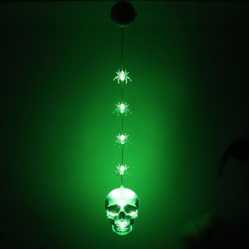 Photo 2 of [LOT OF 5] Green Skull&Spider Halloween String Lights,Halloween Window Lights with Suction Cup,Battery Operated 2 Modes Light Halloween Decor Clearance for Home Halloween Decorations(Skull+Spider)
