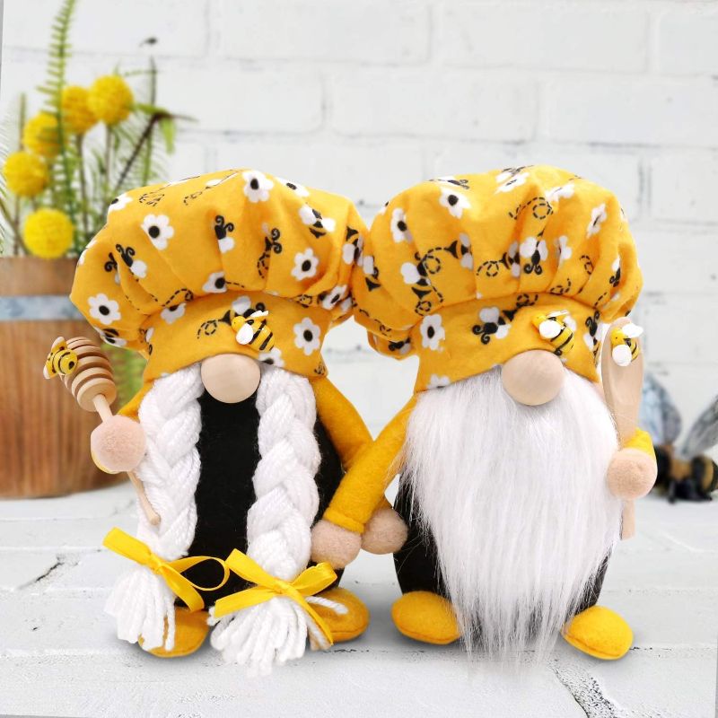 Photo 1 of CiyvoLyeen Bumble Bee Chef Gnome Scandinavian Tomte Nisse Swedish Honey Bee Elf Home Farmhouse Kitchen Decor Bee Shelf Tiered Tray Decorations, Set of 2
