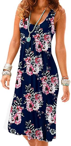 Photo 1 of Camisunny Women Casual Loose Tank Dresses Sleeveless Beach Vacation Dress Swing Pleated U Neck Fashion Soft SIZE L
