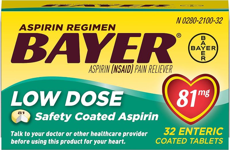 Photo 1 of Aspirin Regimen Bayer 81mg Enteric Coated Tablets, #1 Doctor Recommended Aspirin Brand, Pain Reliever, 32 Count (Pack of 5)

