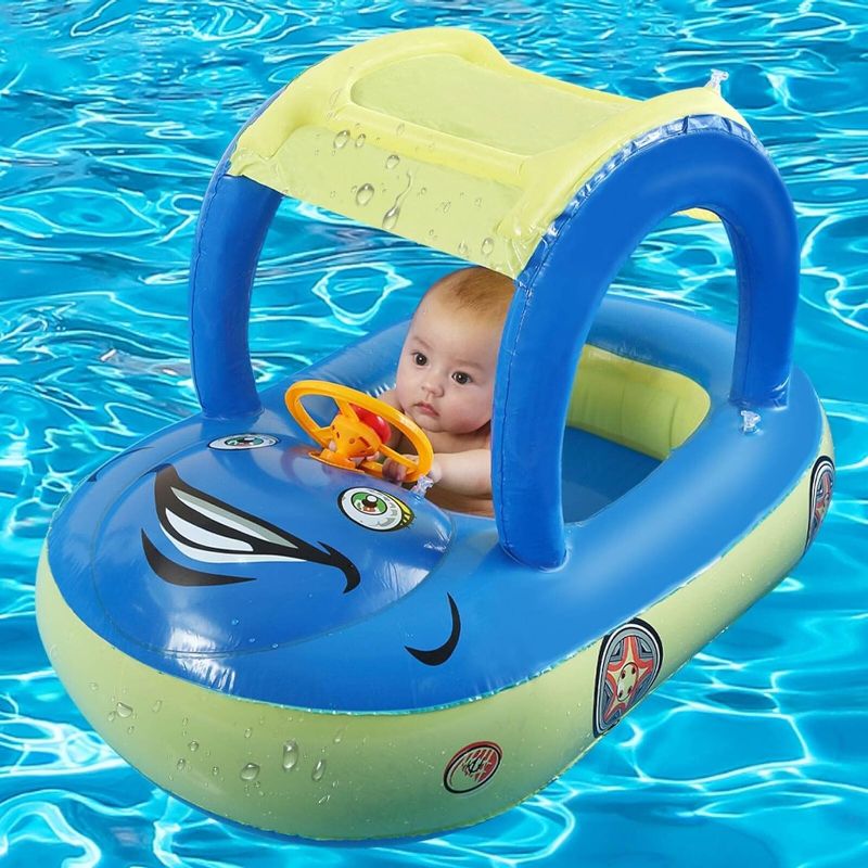 Photo 1 of Baby Pool Float with Canopy UPF 50+?Steering Wheel Toddler Pool Floats Sunshade Safty Seat Inflatable Baby Floats for Pool Infant Swim Floats Summer Beach Outdoor Play for Age of 6-36 Months
