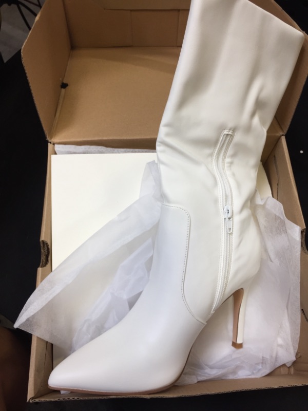 Photo 1 of Coutgo Women's Mid Calf Boots Stiletto High Heels Closed Pointed Toe Side Zipper Faux Leather Fall Winter Dressy Shoes SIZE 7
