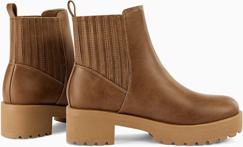 Photo 1 of Womens Platform Lug Sole Ankle Boots Slip On Chunky Block Heel Round Toe Chelsea Low Heeled Dress Fall Booties Shoes
- SIZE 10