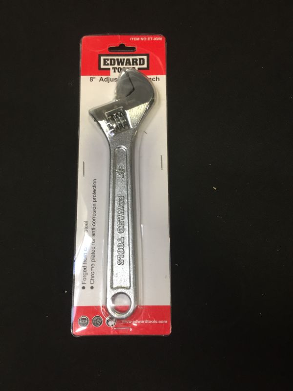 Photo 2 of Edward Tools Adjustable Wrench - Heavy Duty Drop Forged Steel - Precision Milled Jaws for Maximum Gripping Power - Rust Resistant Finish - Tempered and Heat Treated Steel - Secure Adjustable Jaw (8")