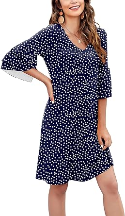 Photo 1 of Gracyoga Women's 2023 Summer Dress Sweet Cute V-Neck Ruffle Bell Sleeve Flowy Dress Shift Mini Dresses SIZE S
