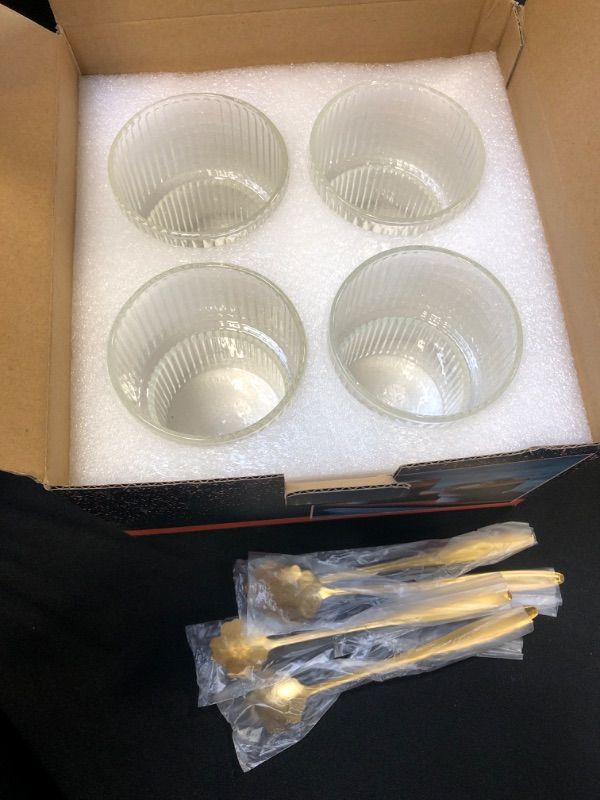 Photo 1 of 4PCS GLASS MUG SET WITH SPOONS HOT/ COLD
