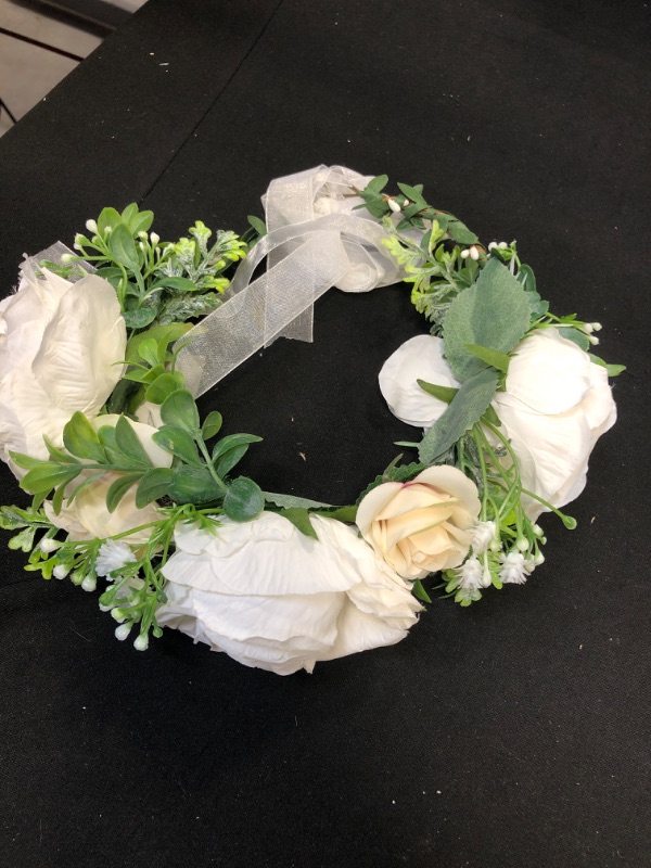 Photo 1 of June Bloomy Rose Floral Crown Wreath Girls Flower Headband BOHO Garland Halo Headpiece (White)
